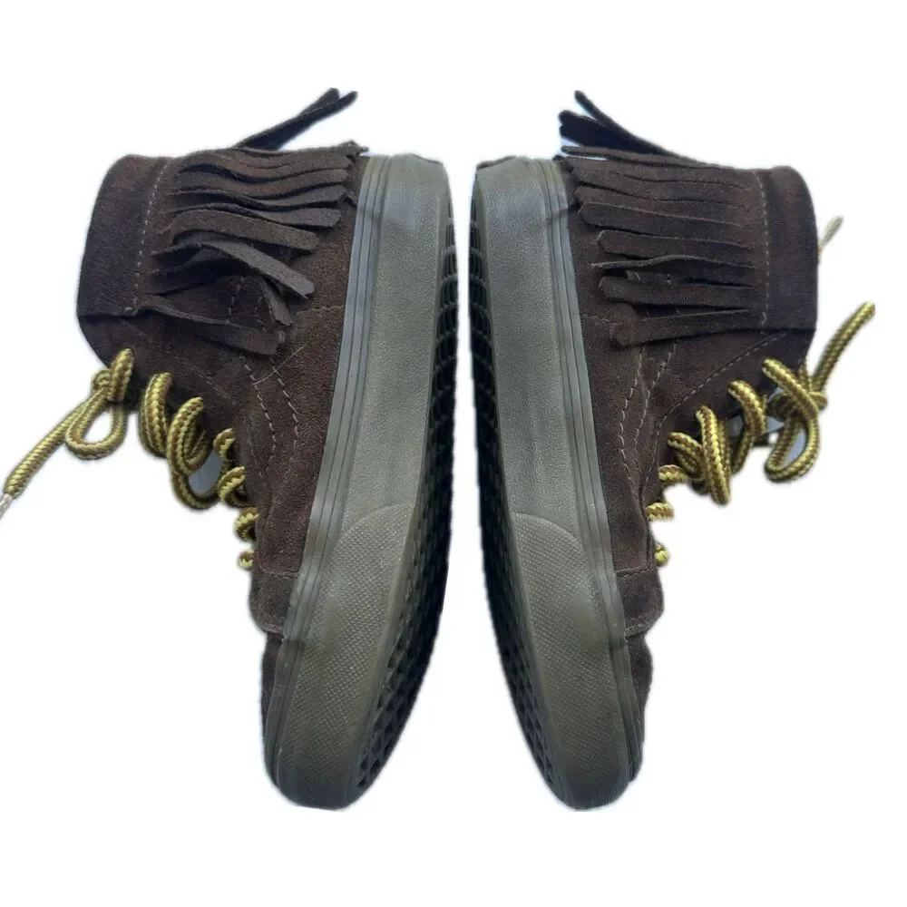 Vans Kids Unisex Brown Suede Leather SK8 Hi Fringe Moccasin Ankle Sneakers 12.5